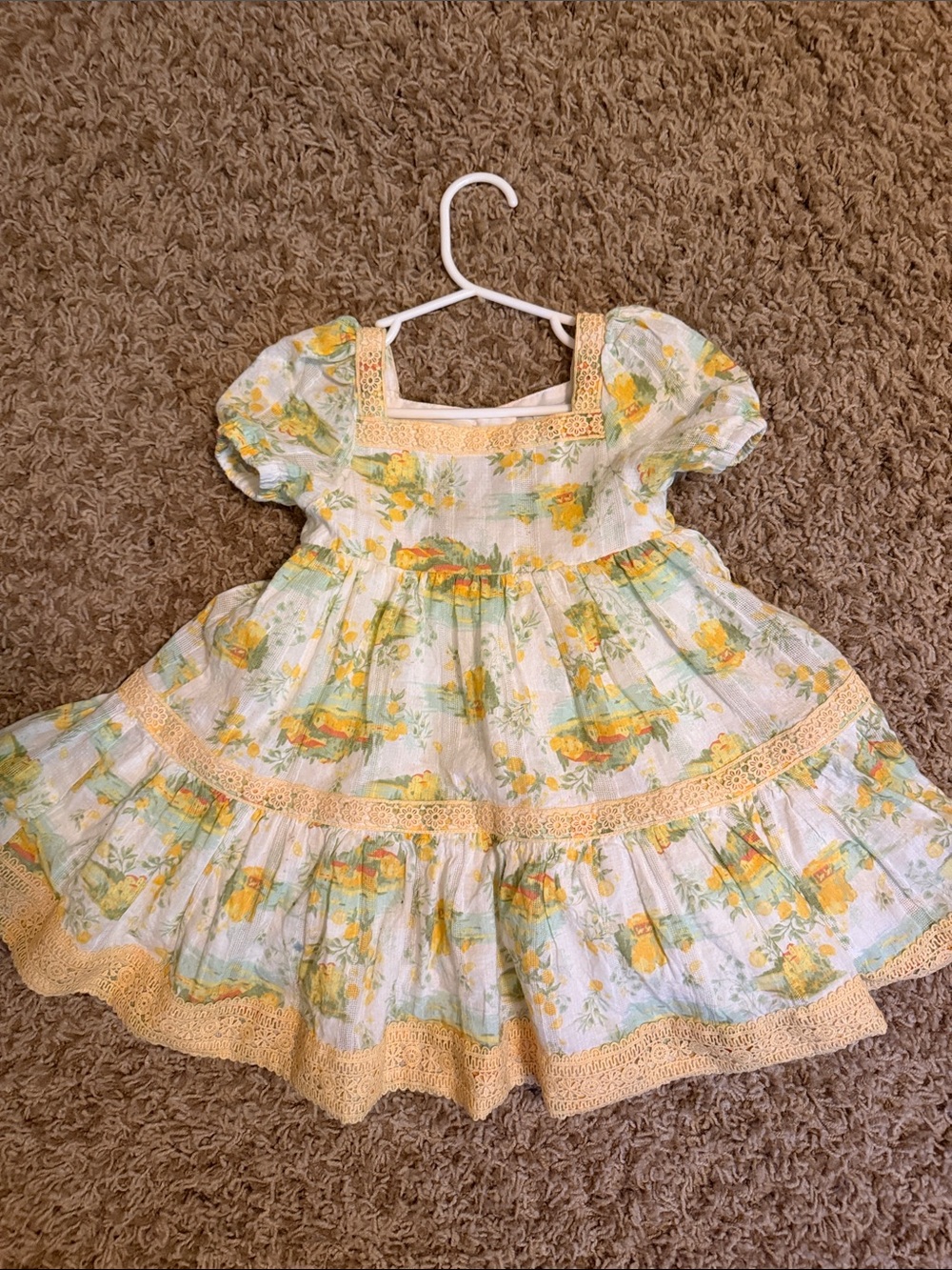 Joie Toddler Girls Floral Tiered Dress Pastel Lemon Yellow Cottagecore 2T